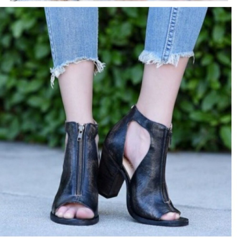 Bed Stu Olena Zip Front Heel in Black Hand Wash